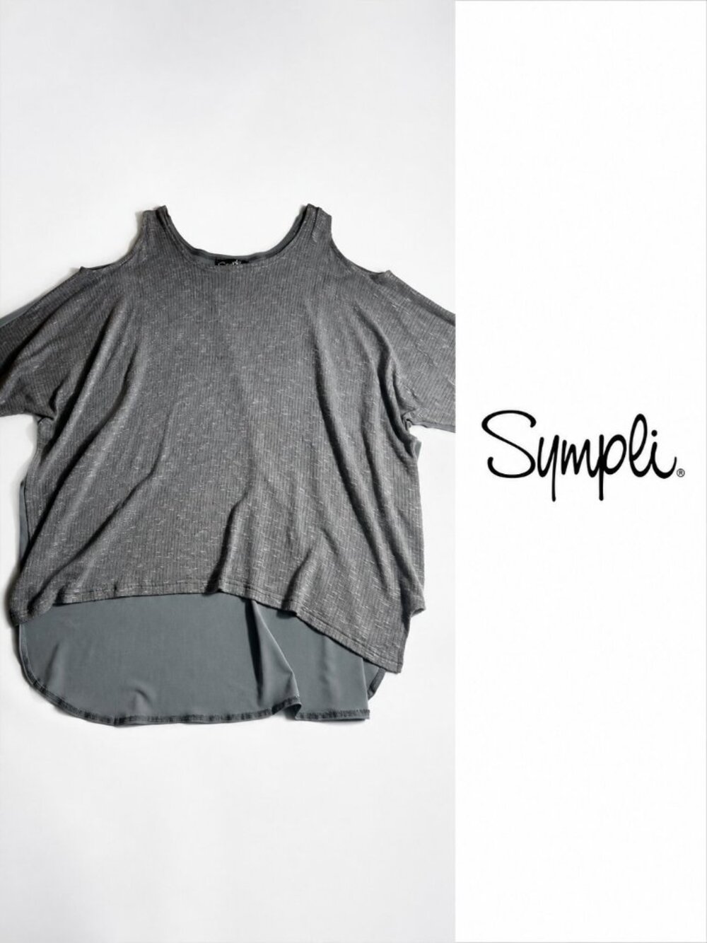 Sympli Layered Cold Shoulder Top  Grey  Size 12  Made in Canada